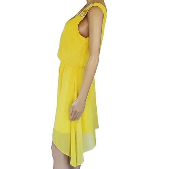 Yellow Beaded Sleeveless Sundress Women's Medium Lined Flared City Triangle - Picture 7 of 11
